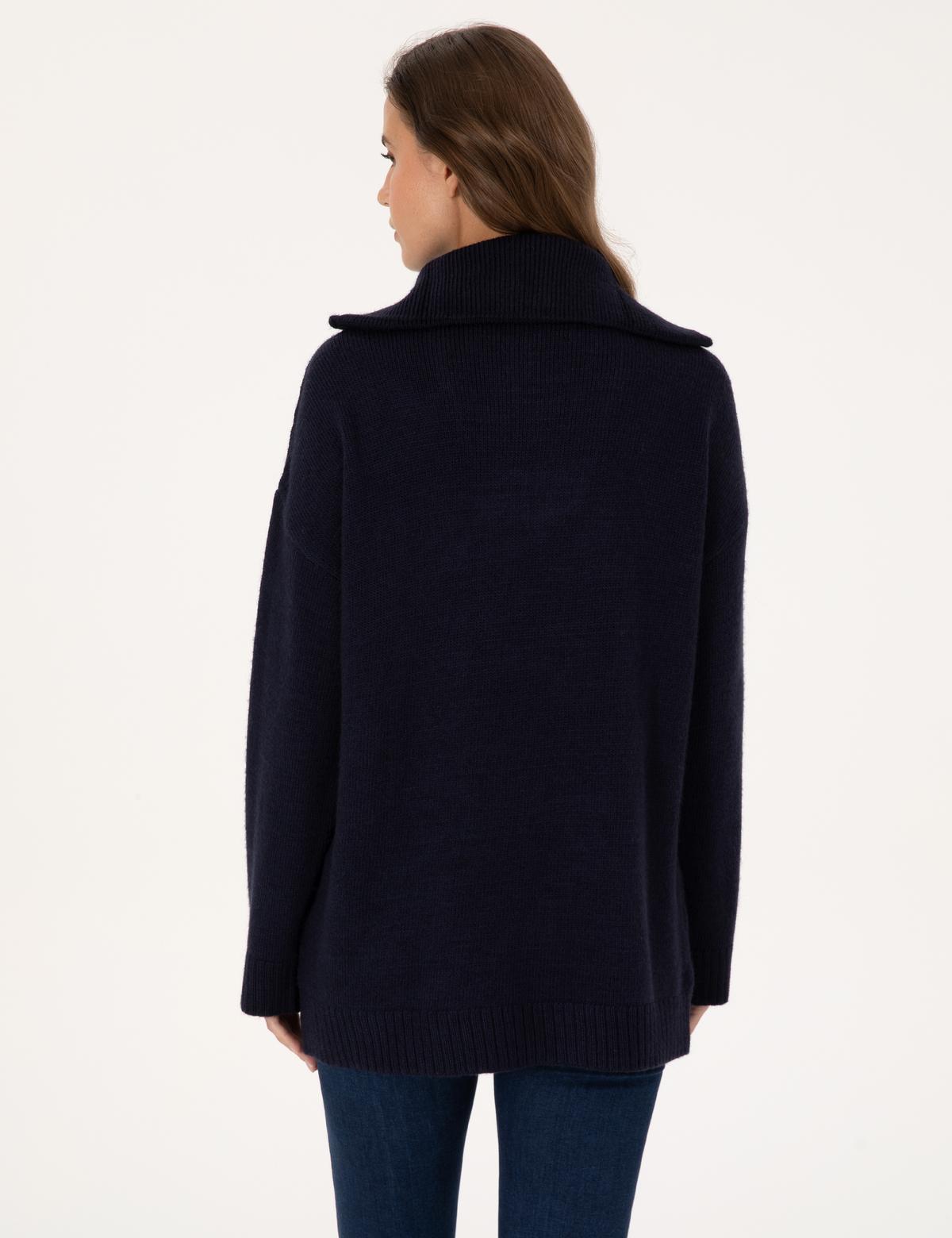 Lacivert Comfort Fit Fermuarlı Şal Yaka Kazak - 50317121004