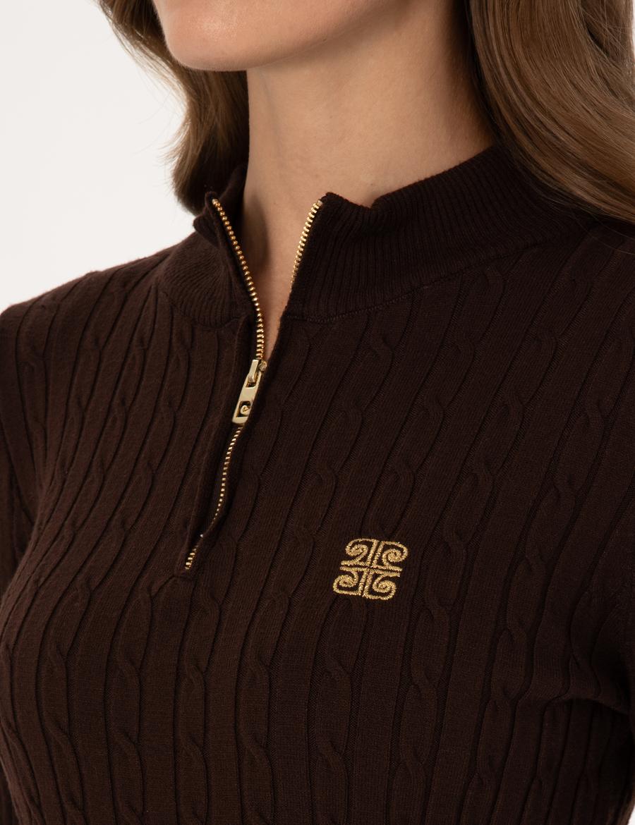 Kahverengi Slim Fit Basic Kazak