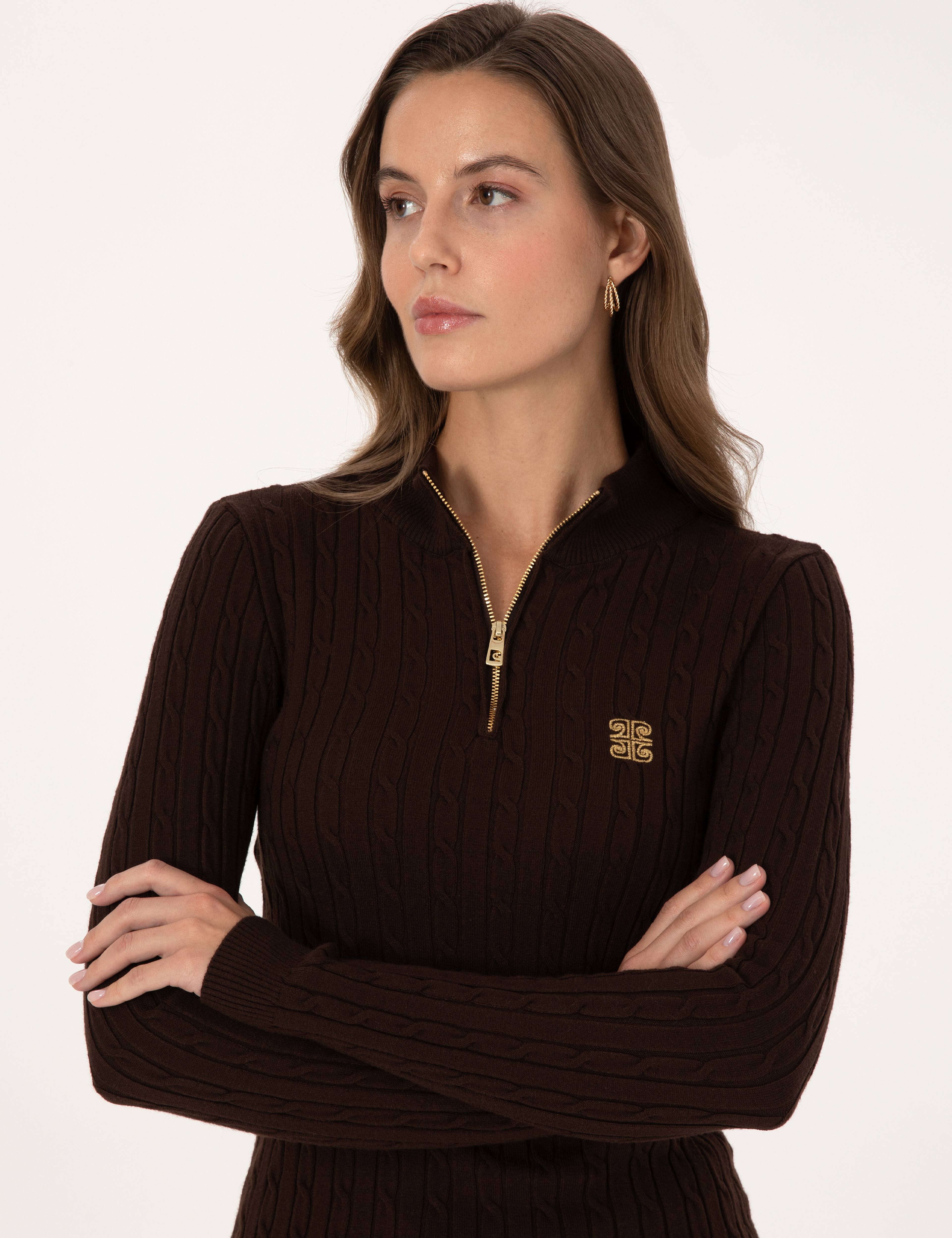 Kahverengi Slim Fit Basic Kazak - Image 2