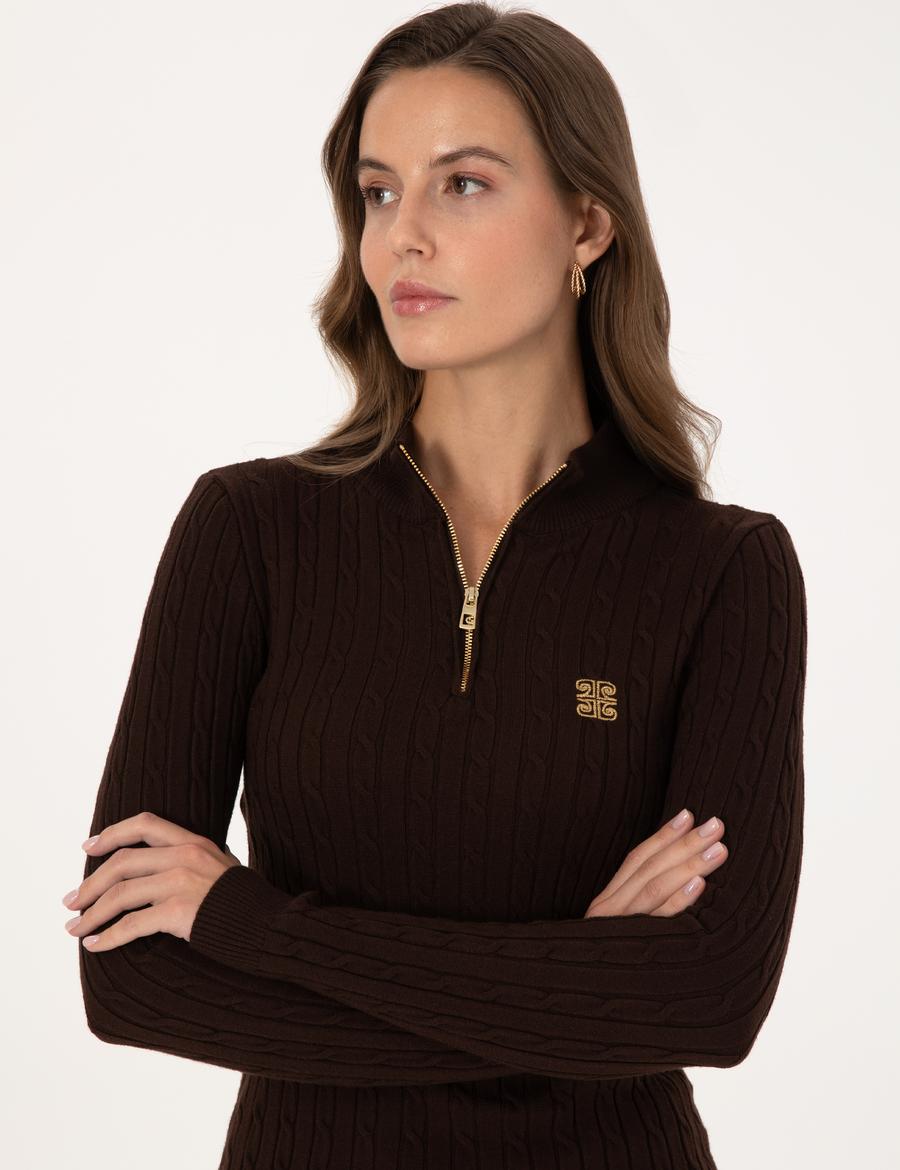 Kahverengi Slim Fit Basic Kazak