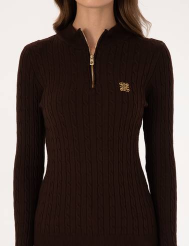 Kahverengi Slim Fit Basic Kazak