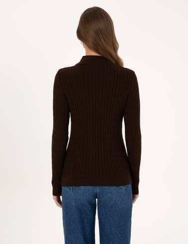 Kahverengi Slim Fit Basic Kazak