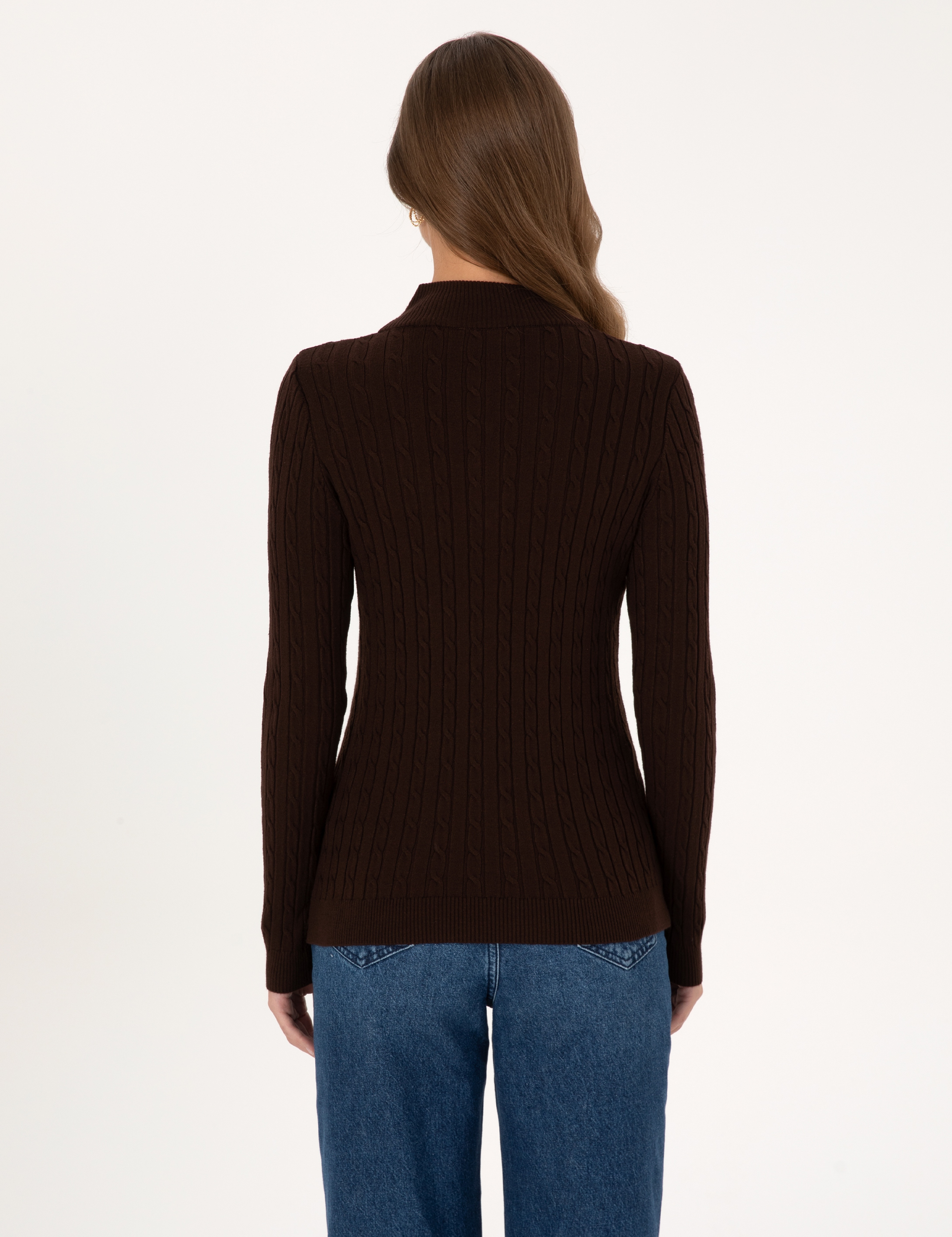 Kahverengi Slim Fit Basic Kazak - Image 5