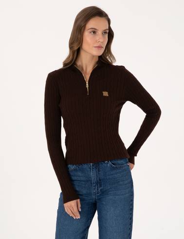 Kahverengi Slim Fit Basic Kazak