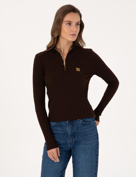 Kahverengi Slim Fit Basic Kazak - 50317073001