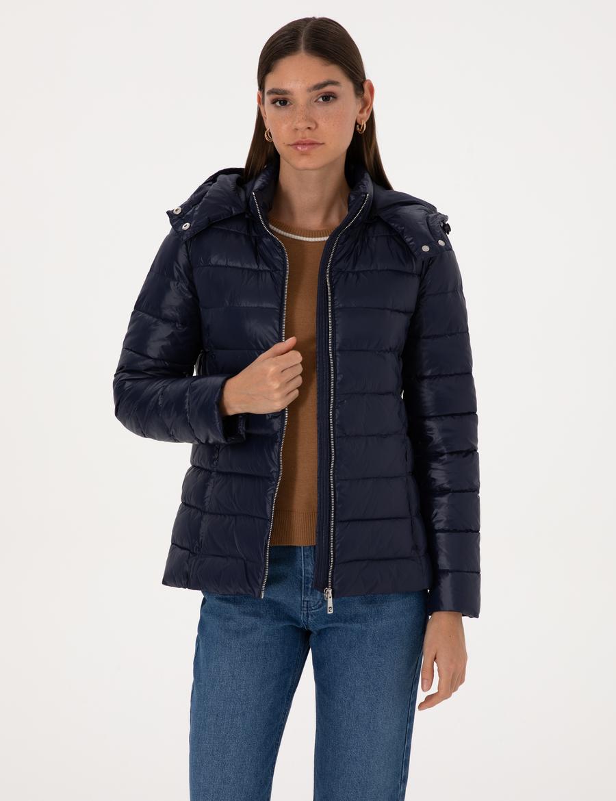 Lacivert Çıkarılabilir Kapüşonlu Mont