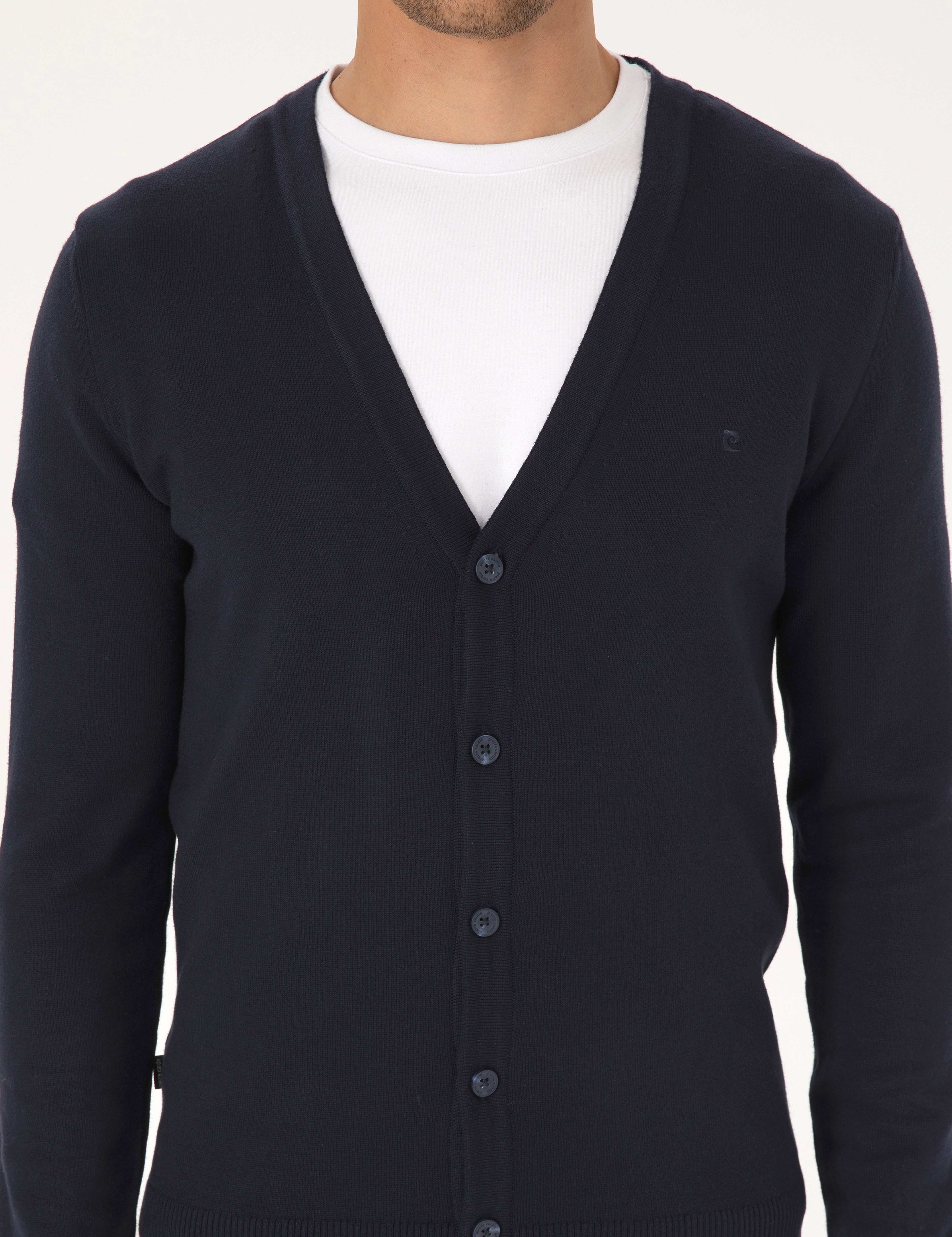 Lacivert Slim Fit Basic Düğmeli Triko Hırka - Image 6