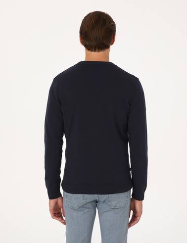 Lacivert Slim Fit Basic Düğmeli Triko Hırka