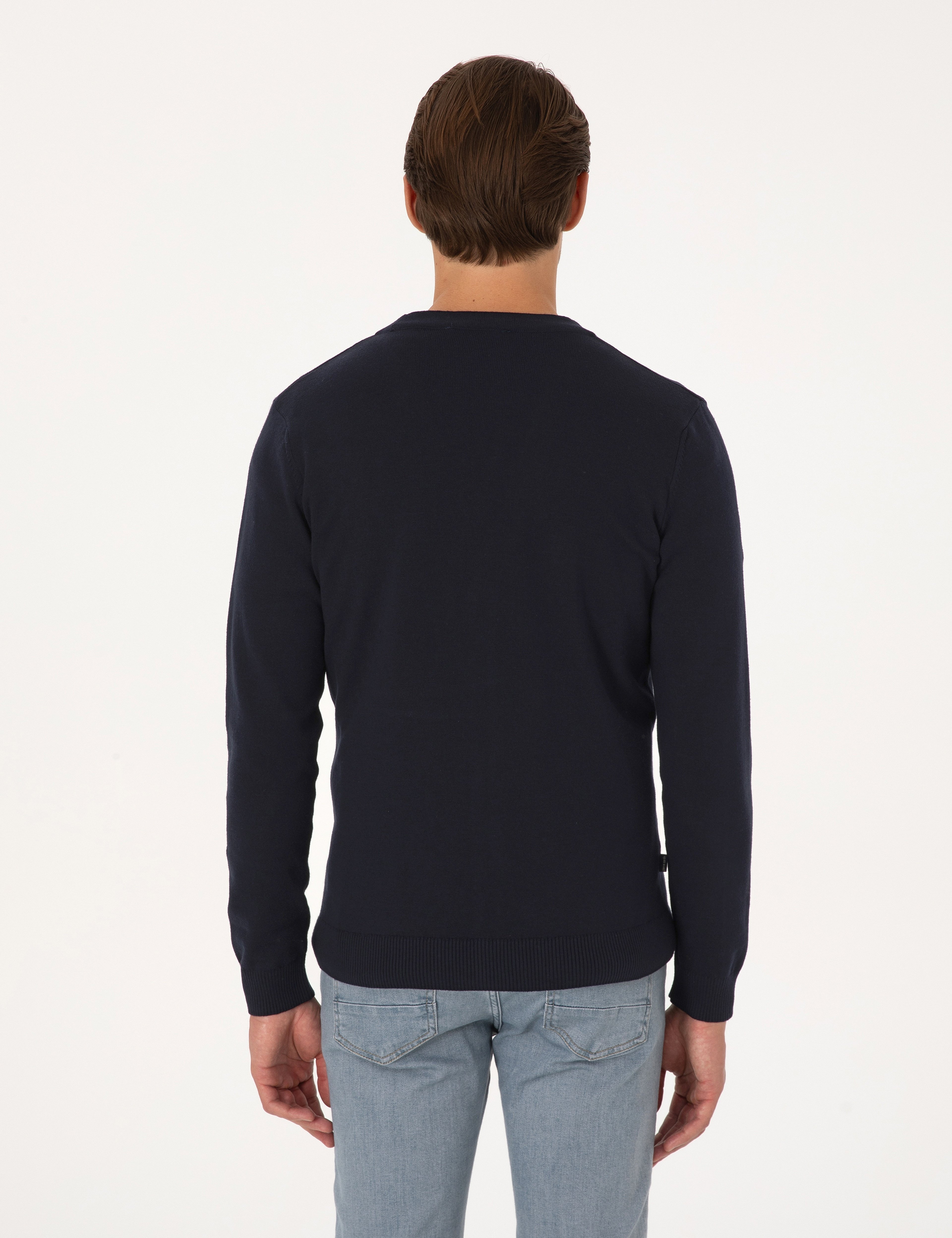 Lacivert Slim Fit Basic Düğmeli Triko Hırka - Image 5