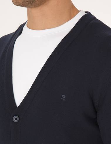 Lacivert Slim Fit Basic Düğmeli Triko Hırka