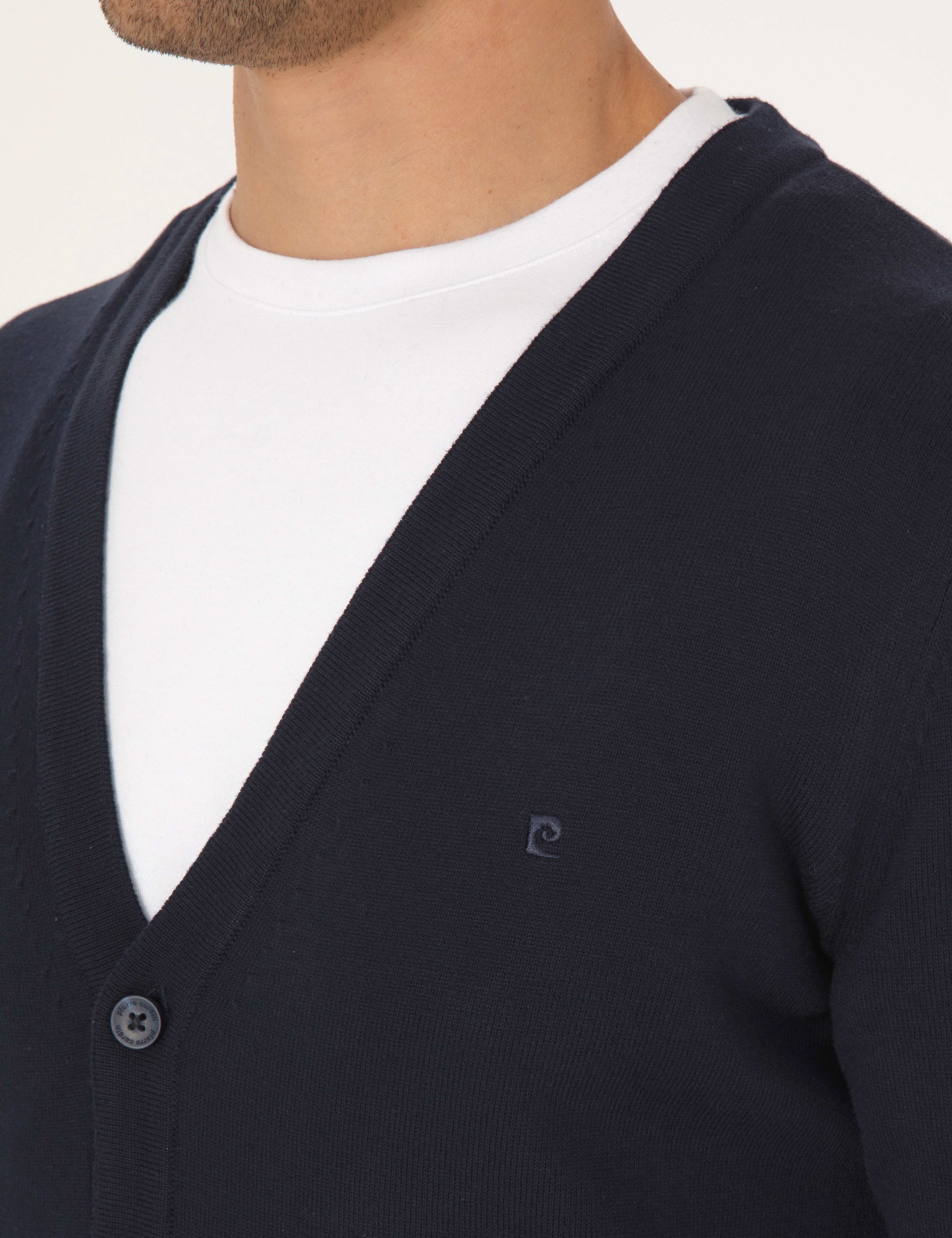 Lacivert Slim Fit Basic Düğmeli Triko Hırka