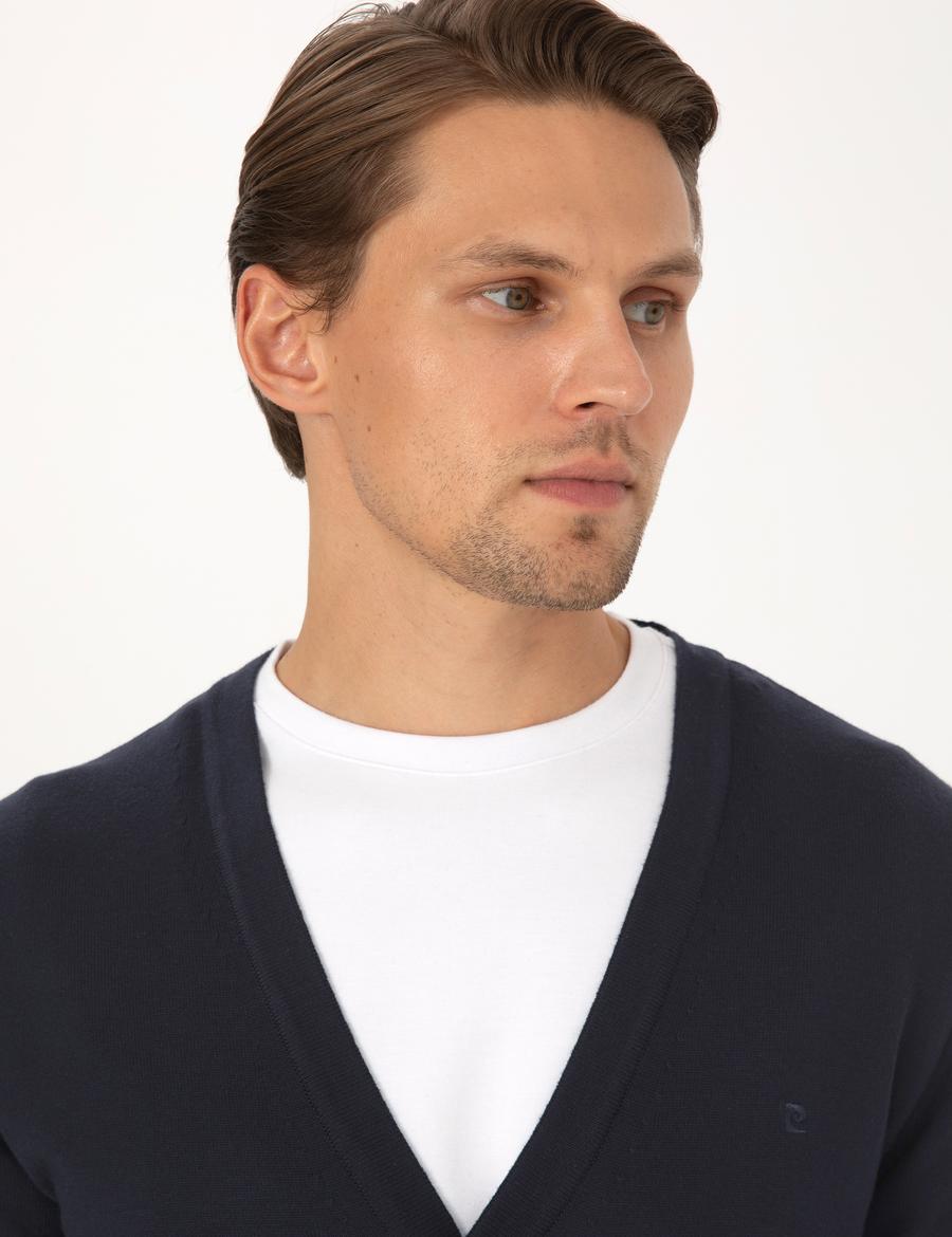 Lacivert Slim Fit Basic Düğmeli Triko Hırka