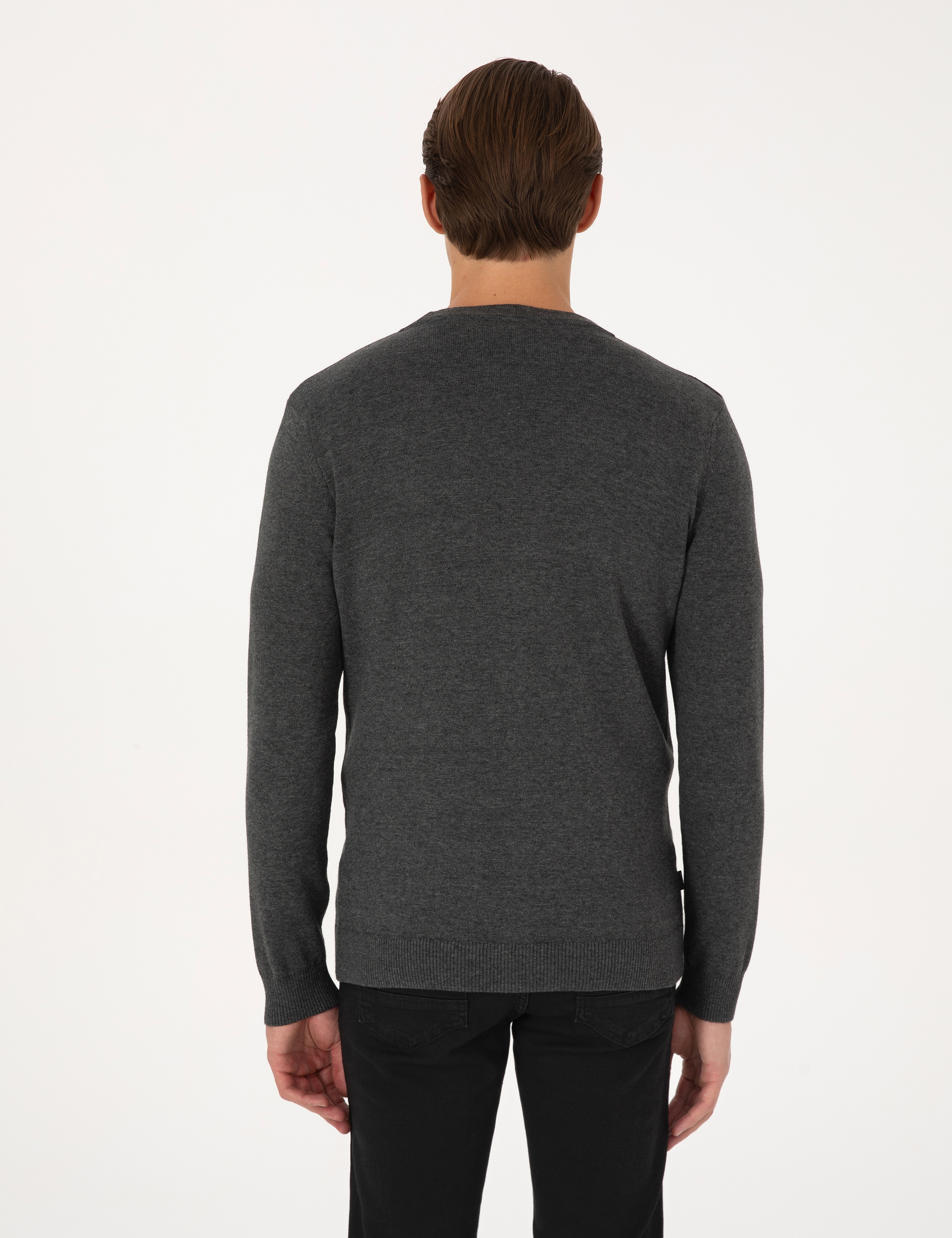 Koyu Gri Melanj Slim Fit Basic Düğmeli Triko Hırka