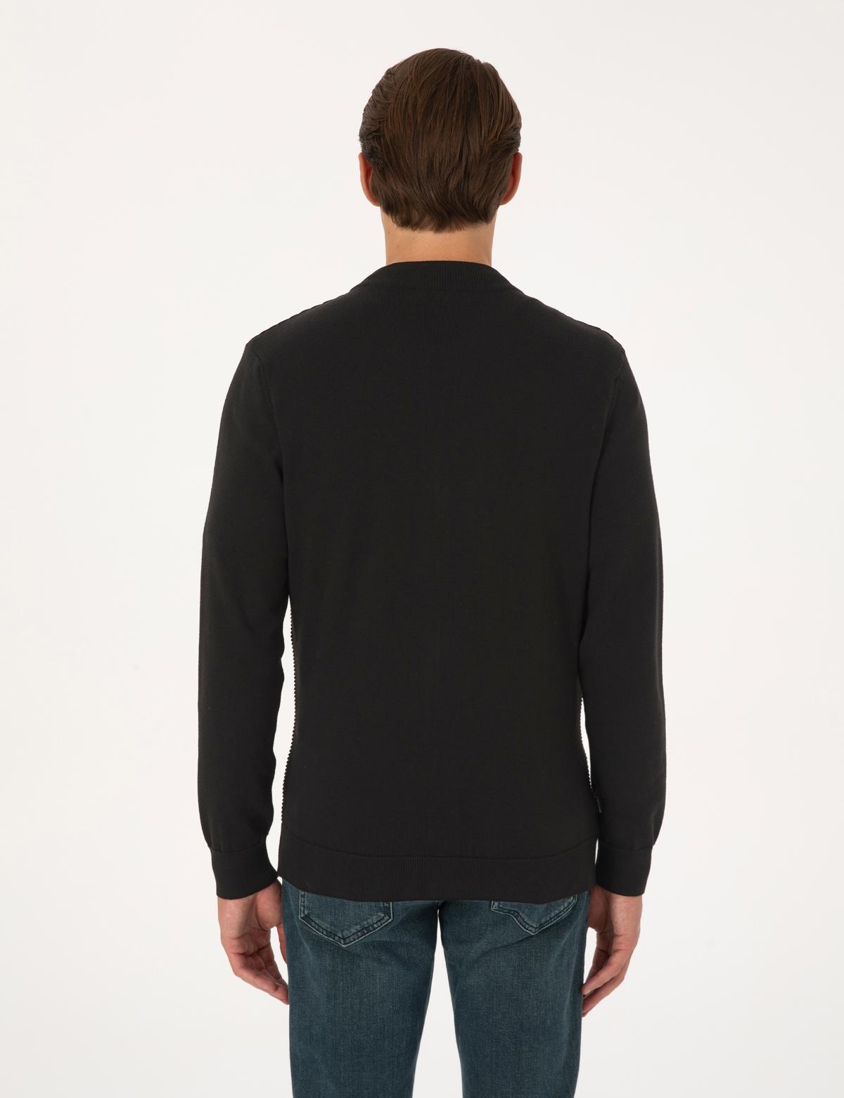 Siyah Slim Fit Fermuarlı Triko Hırka - 50317333028