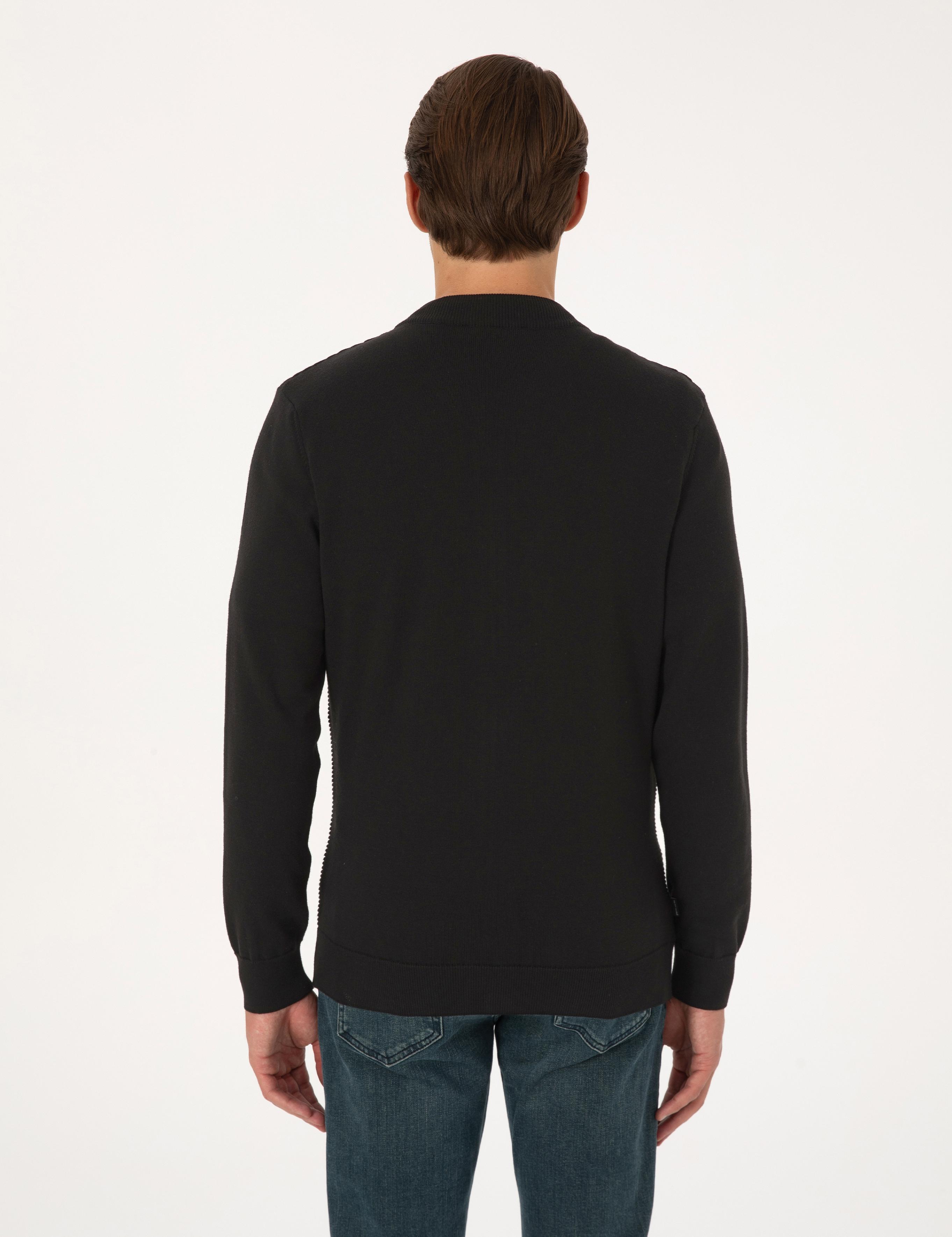 Siyah Slim Fit Fermuarlı Triko Hırka