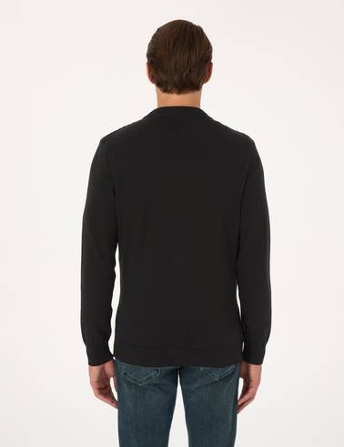 Siyah Slim Fit Fermuarlı Triko Hırka
