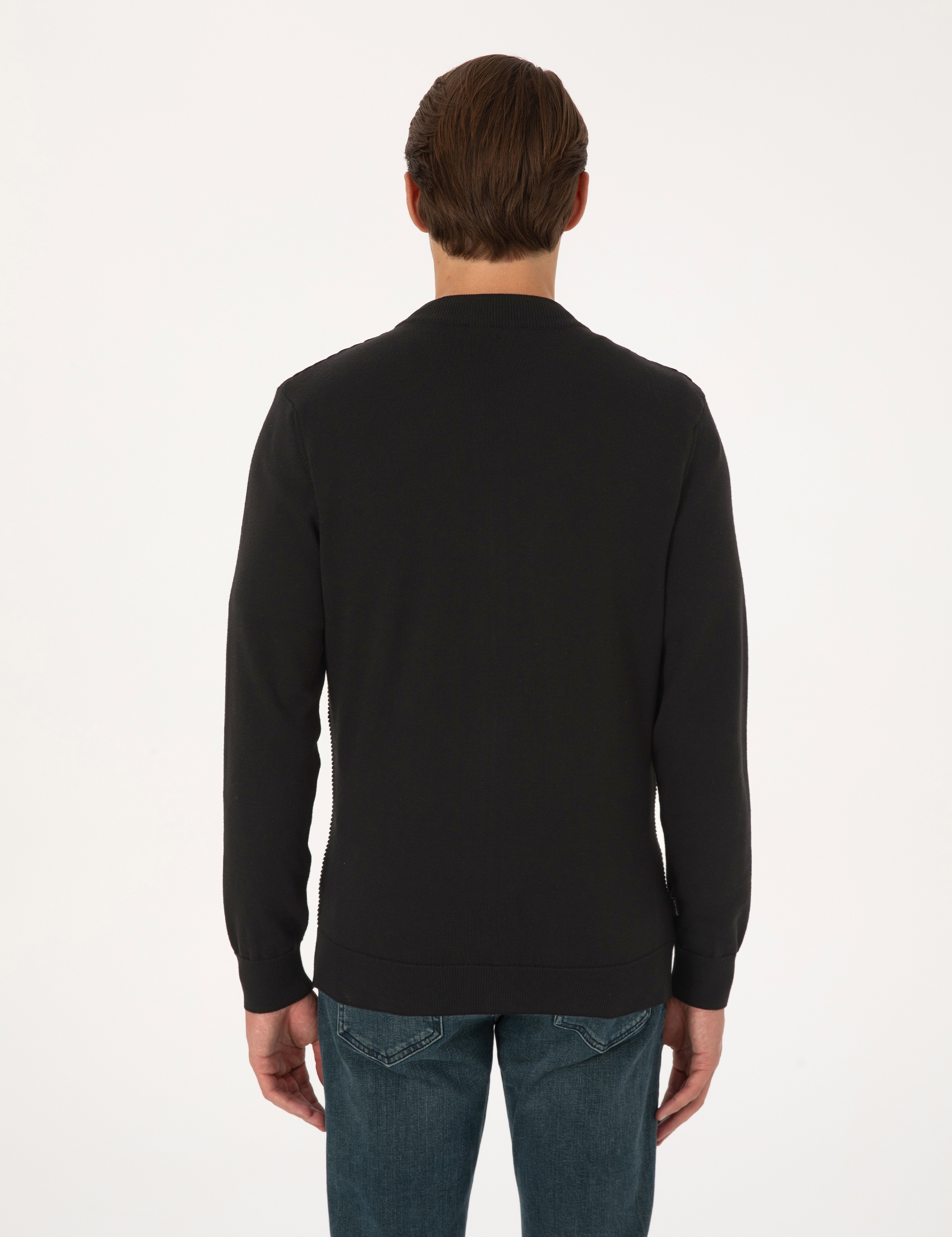 Siyah Slim Fit Fermuarlı Triko Hırka - Image 5