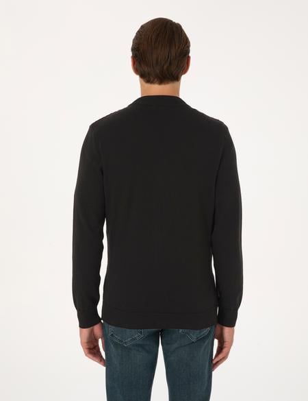 Siyah Slim Fit Fermuarlı Triko Hırka - 50317333028