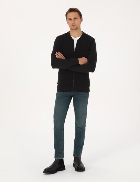 Siyah Slim Fit Fermuarlı Triko Hırka - 50317333028