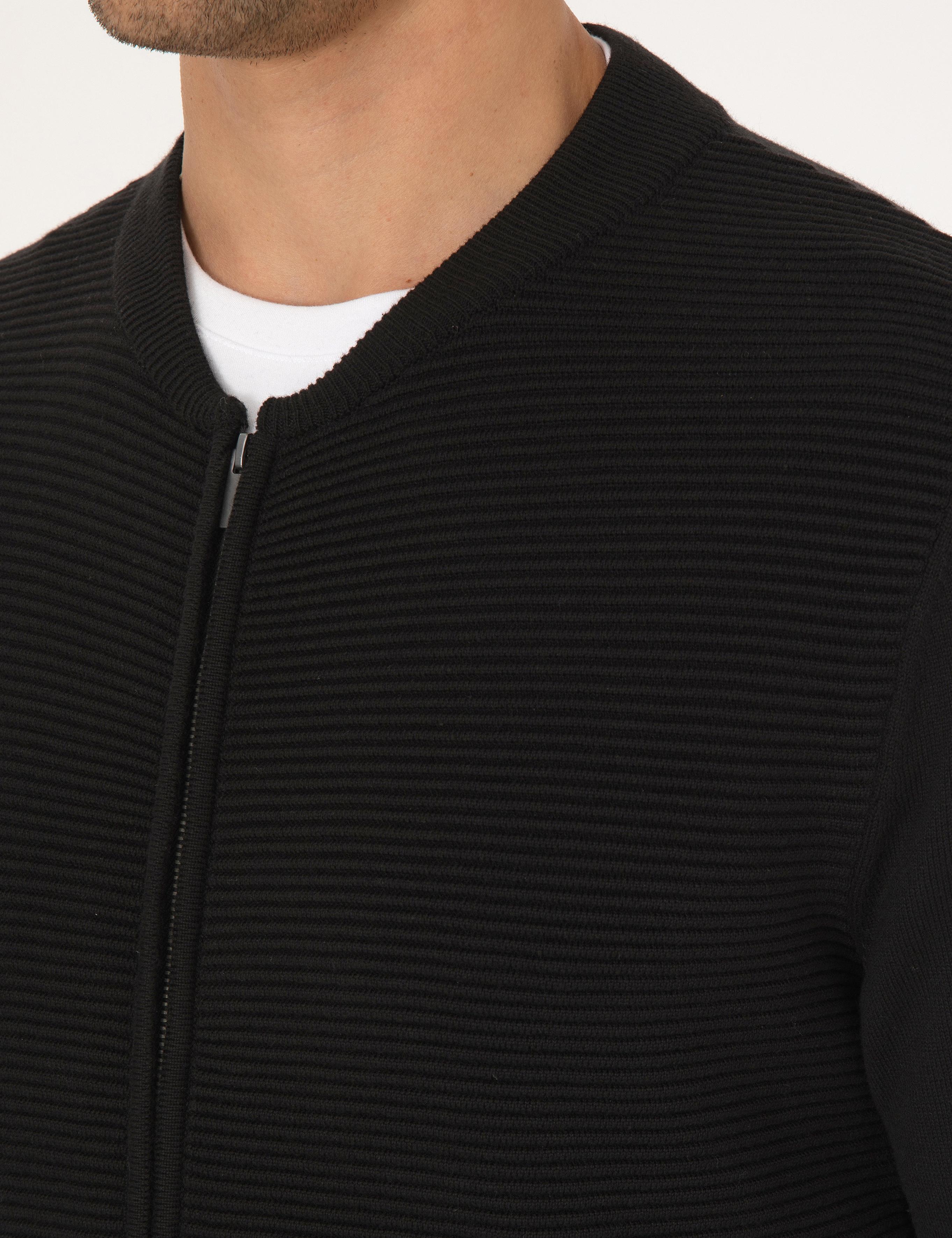 Siyah Slim Fit Fermuarlı Triko Hırka