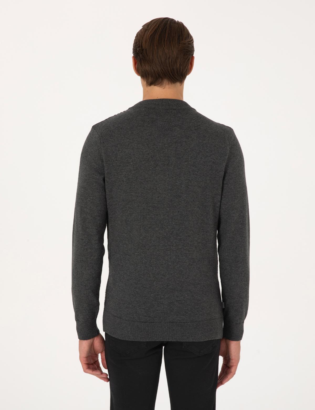 Açık Gri Melanj Slim Fit Fermuarlı Triko Hırka - 50317333036