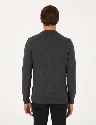 Açık Gri Melanj Slim Fit Fermuarlı Triko Hırka