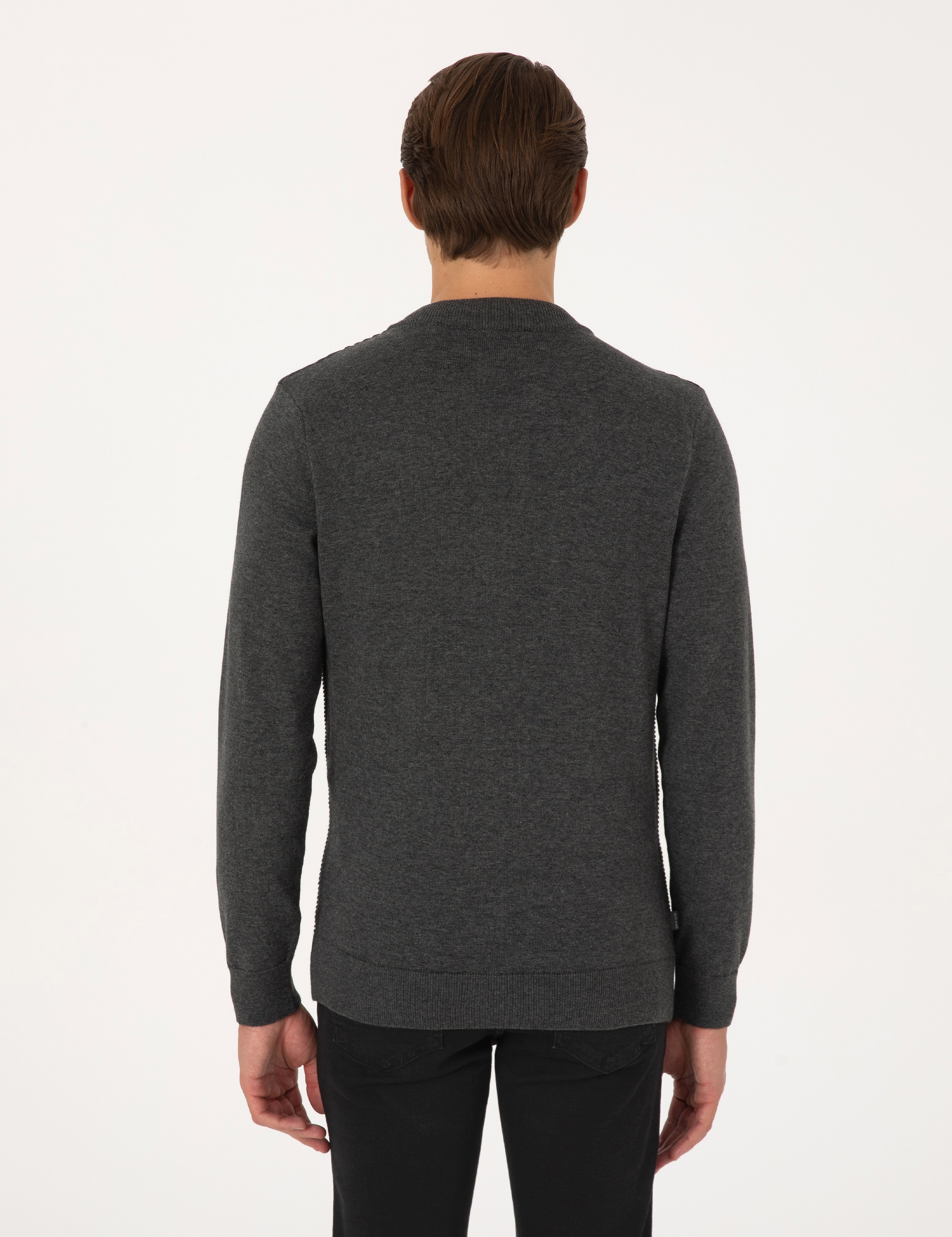 Açık Gri Melanj Slim Fit Fermuarlı Triko Hırka