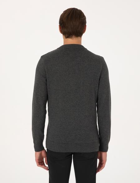 Açık Gri Melanj Slim Fit Fermuarlı Triko Hırka - 50317333036