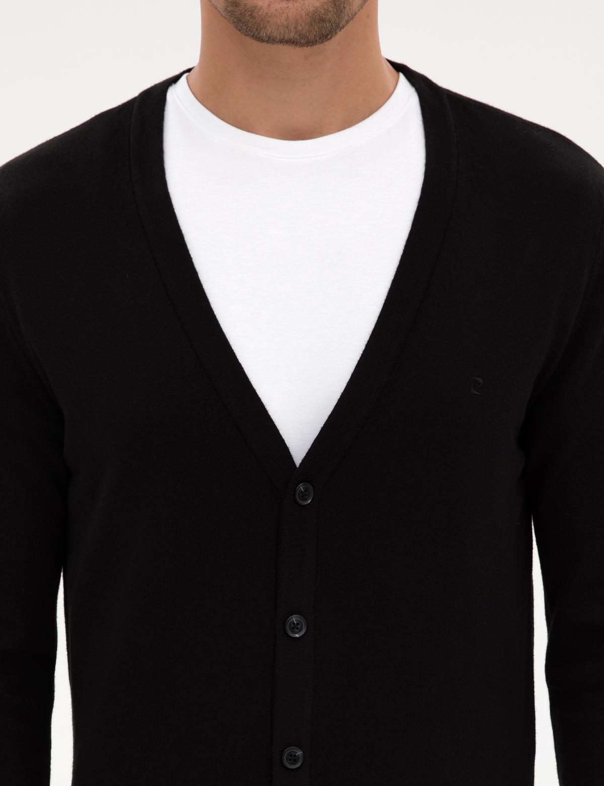 Siyah Slim Fit Basic Düğmeli Triko Hırka - 50317330017