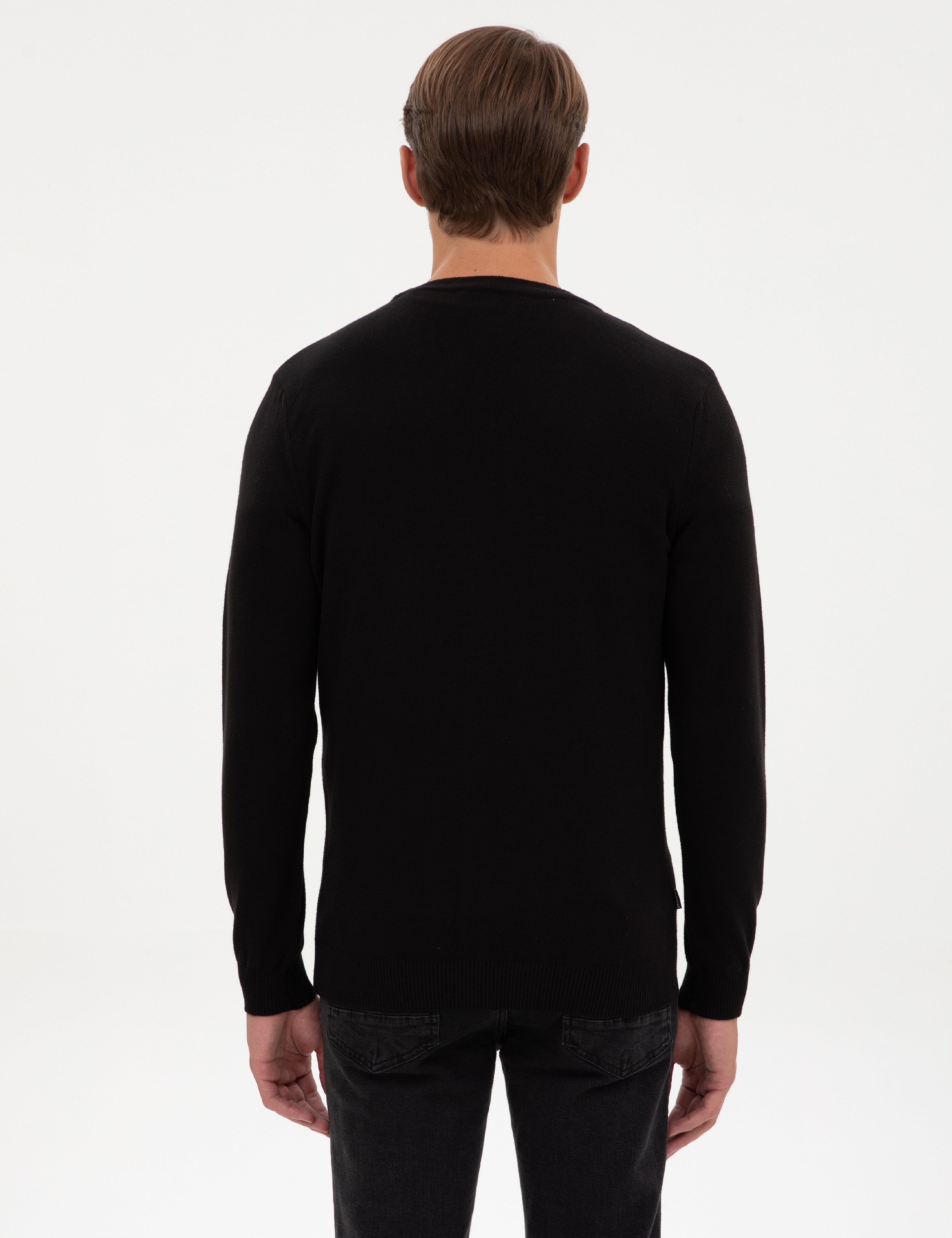 Siyah Slim Fit Basic Düğmeli Triko Hırka