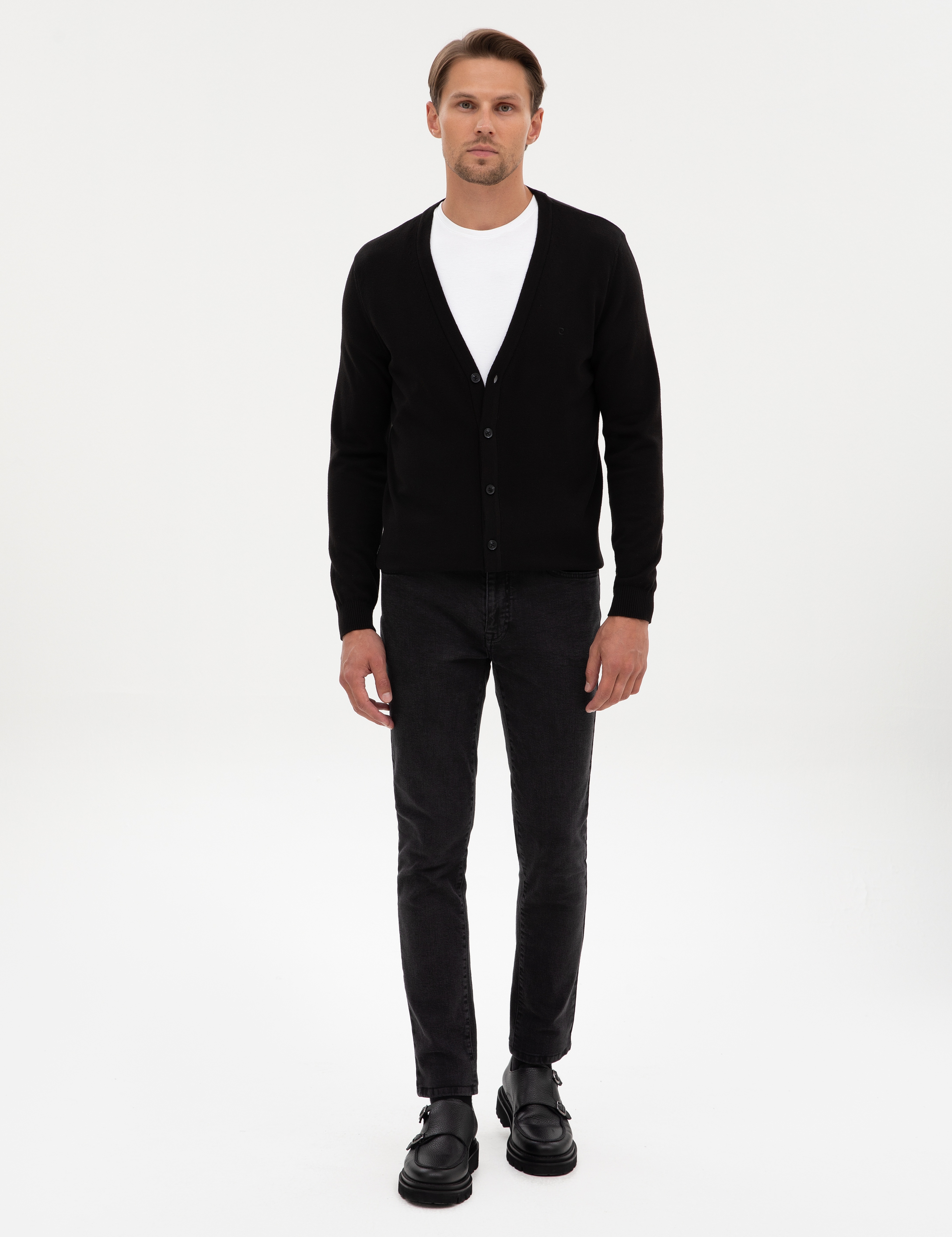 Siyah Slim Fit Basic Düğmeli Triko Hırka - Image 4