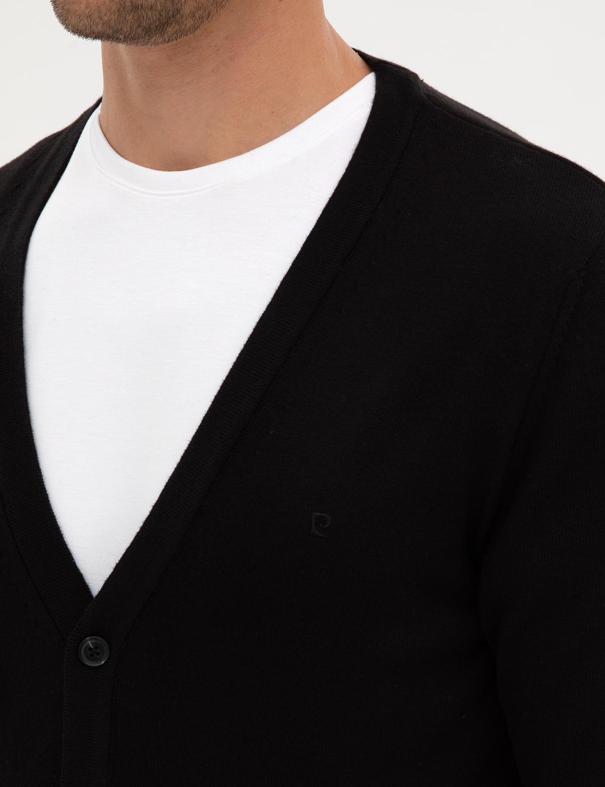 Siyah Slim Fit Basic Düğmeli Triko Hırka - 50317330017