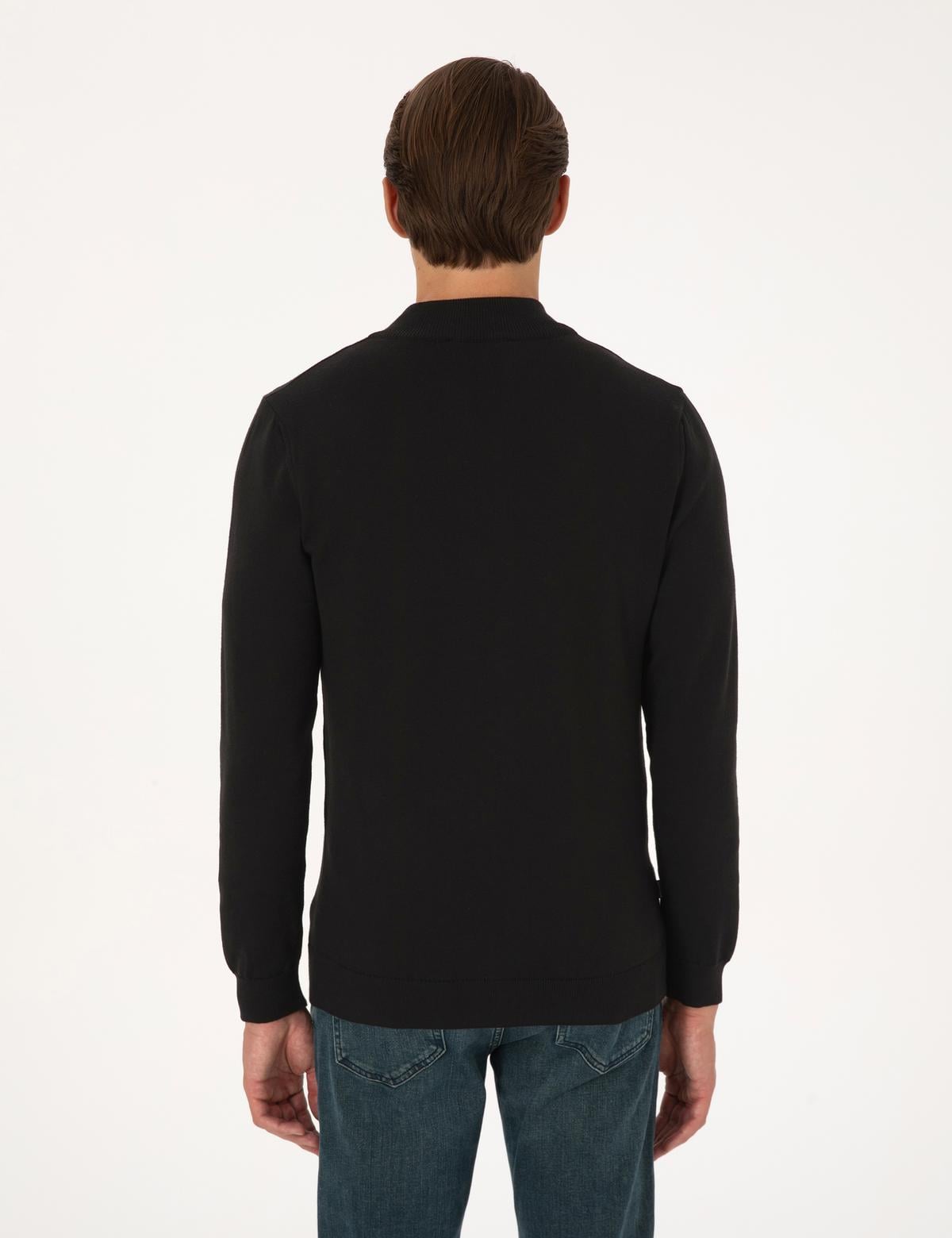 Siyah Slim Fit Fermuarlı Triko Hırka - 50317409013