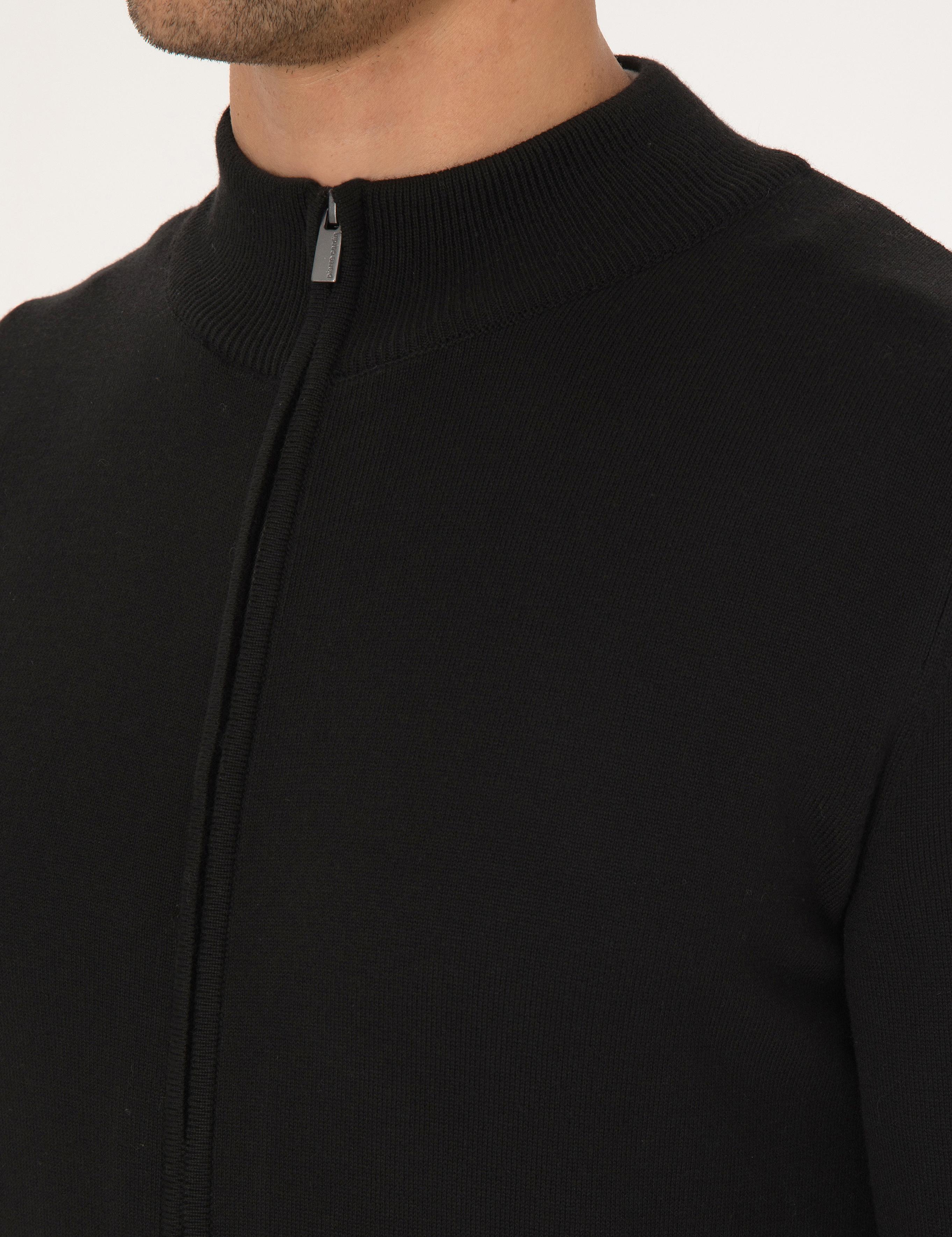 Siyah Slim Fit Fermuarlı Triko Hırka