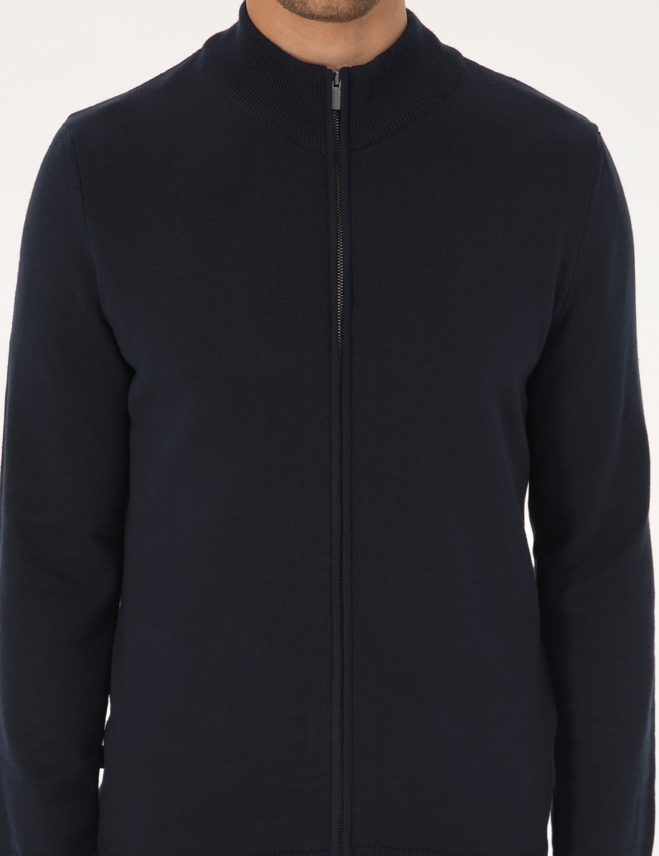 Lacivert Slim Fit Fermuarlı Triko Hırka - 50317409001