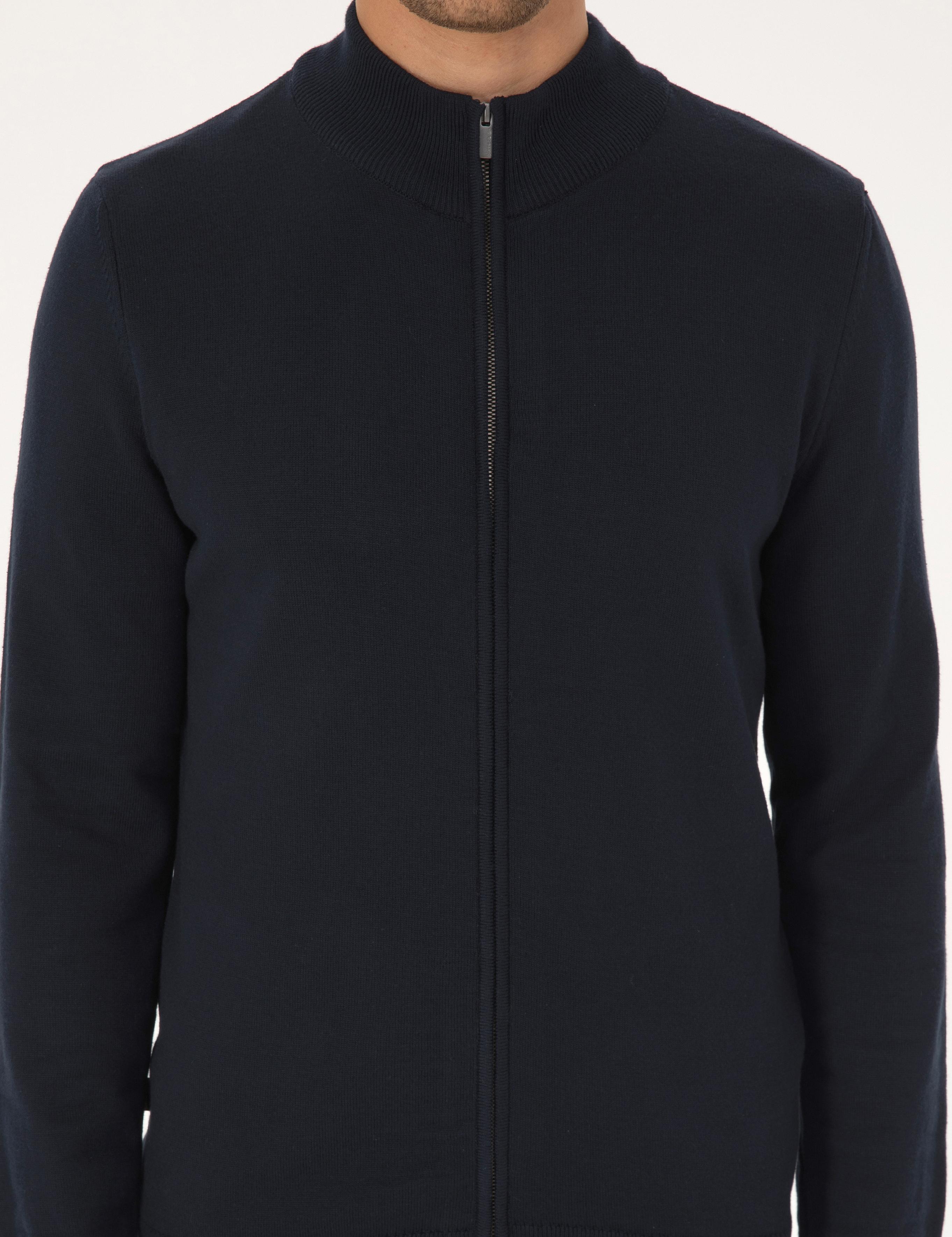 Lacivert Slim Fit Fermuarlı Triko Hırka