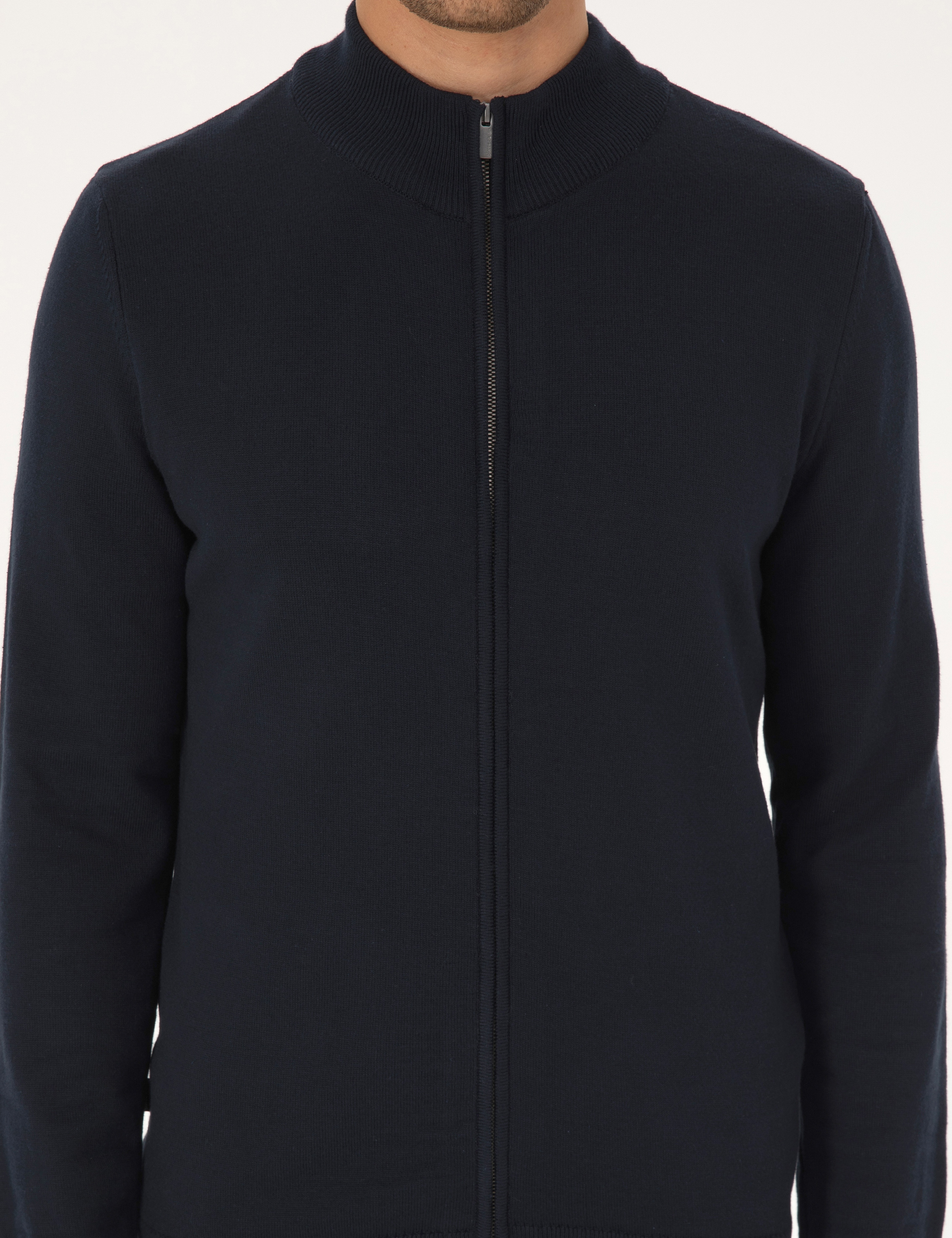 Lacivert Slim Fit Fermuarlı Triko Hırka