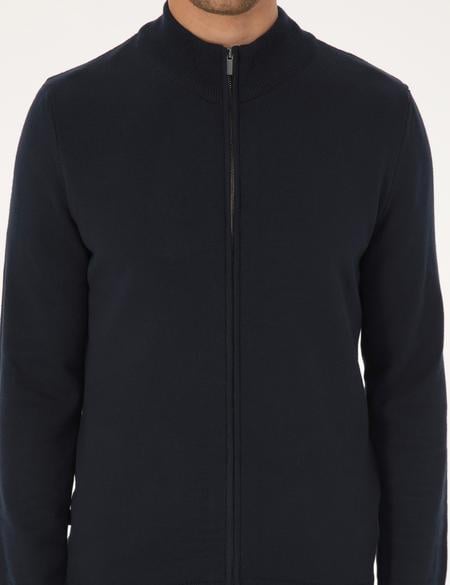 Lacivert Slim Fit Fermuarlı Triko Hırka - 50317409001