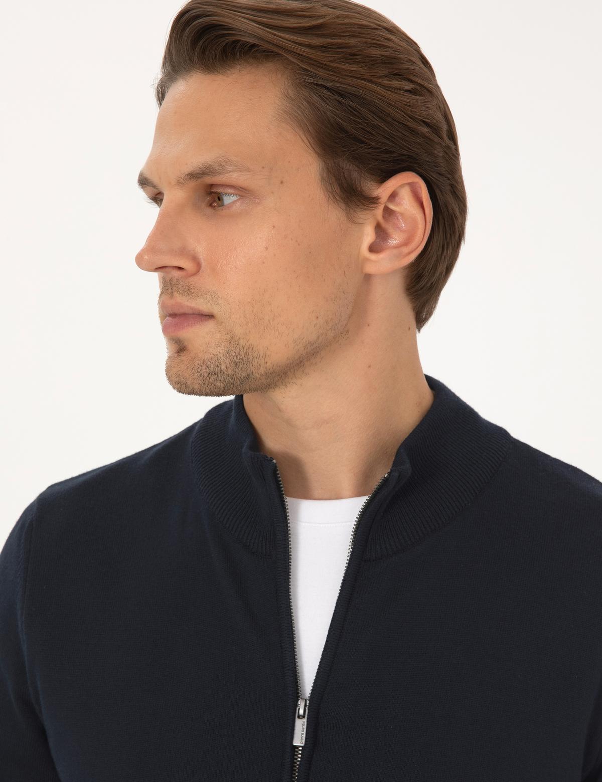 Lacivert Slim Fit Fermuarlı Triko Hırka - 50317409001