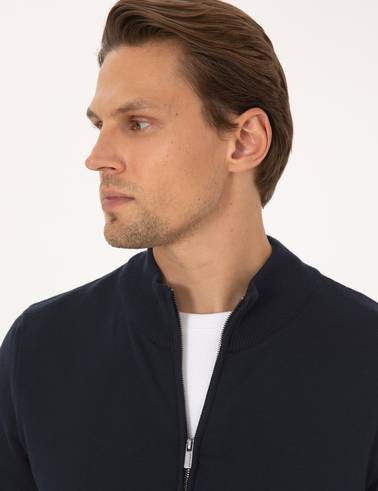 Lacivert Slim Fit Fermuarlı Triko Hırka