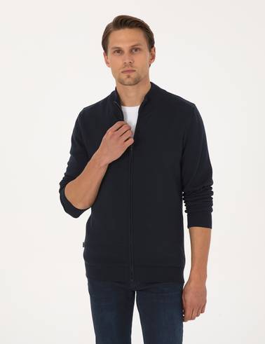 Lacivert Slim Fit Fermuarlı Triko Hırka