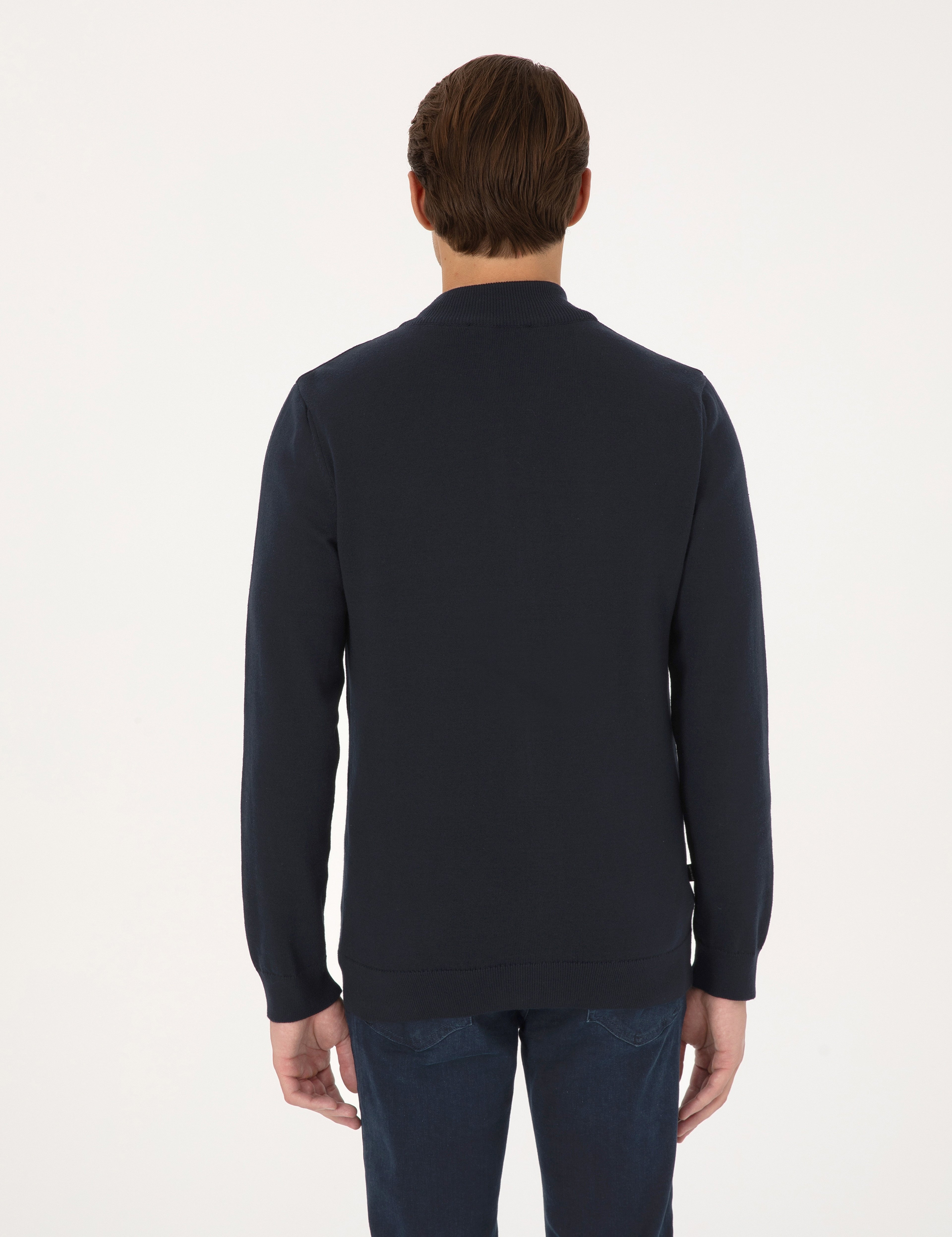 Lacivert Slim Fit Fermuarlı Triko Hırka - Image 5