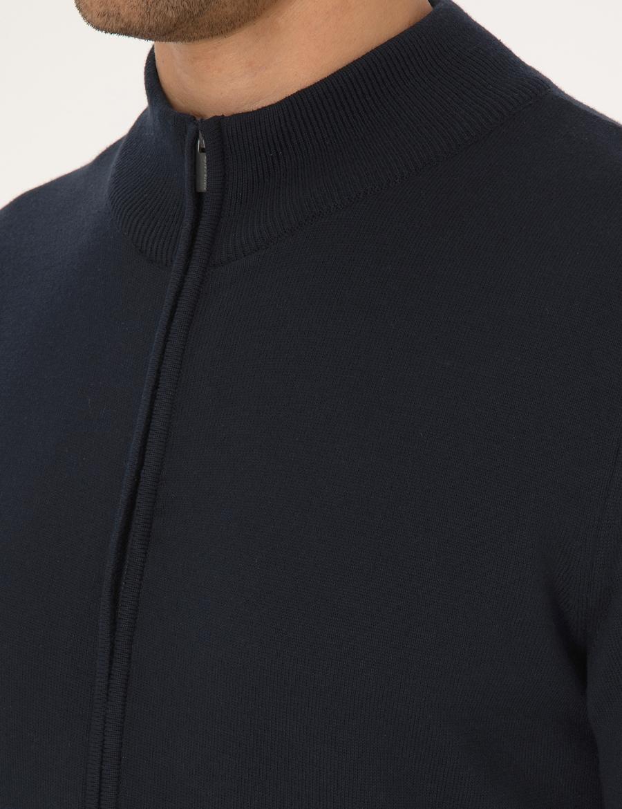 Lacivert Slim Fit Fermuarlı Triko Hırka