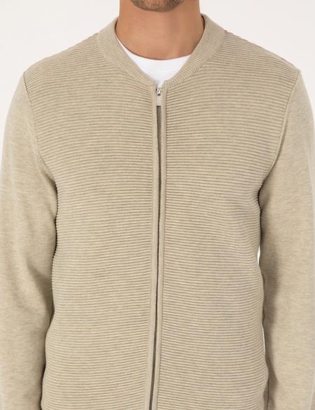 Kum Melanj Slim Fit Fermuarlı Triko Hırka - 50317333007