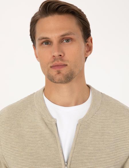 Kum Melanj Slim Fit Fermuarlı Triko Hırka - 50317333007