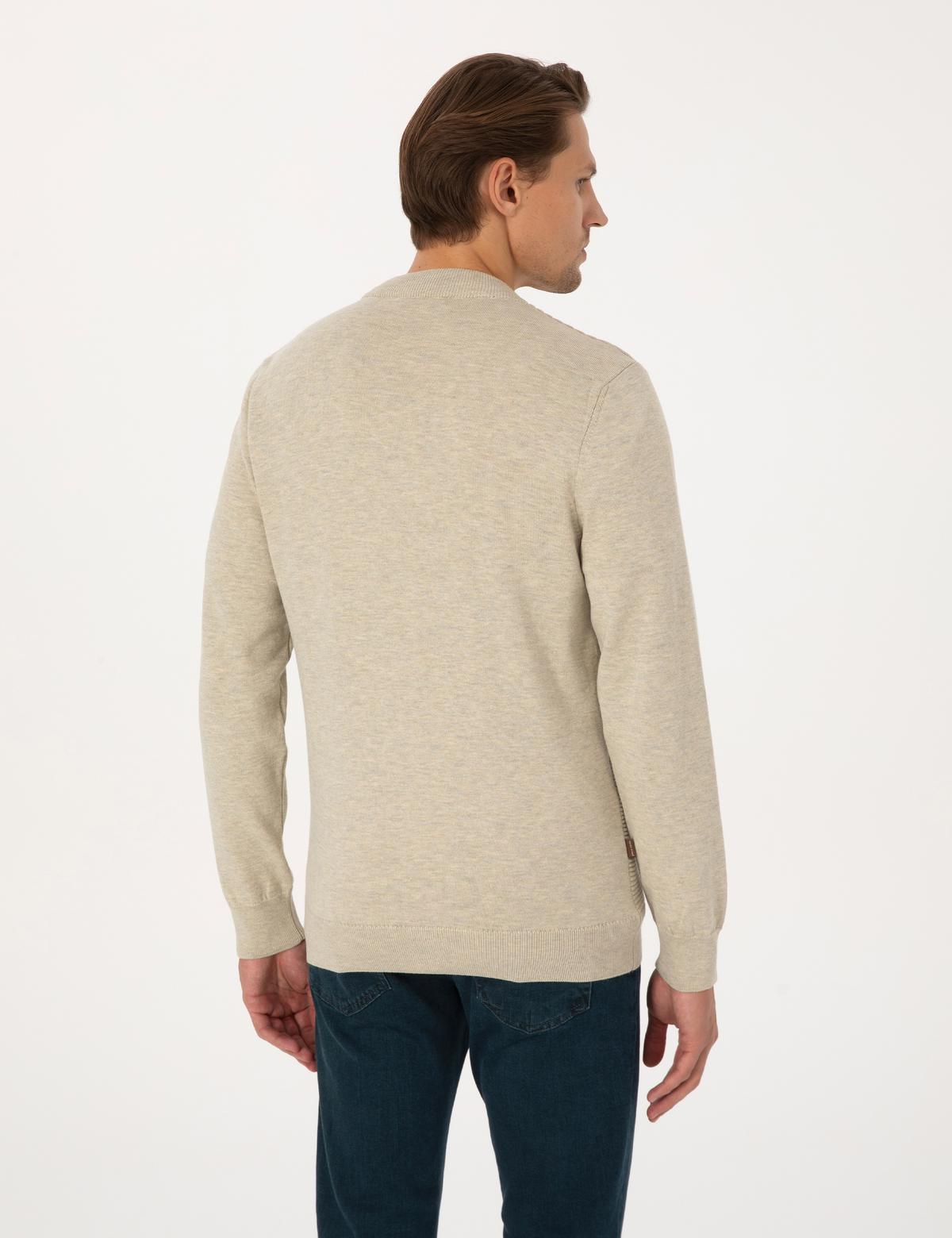 Kum Melanj Slim Fit Fermuarlı Triko Hırka - 50317333007