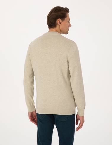 Kum Melanj Slim Fit Fermuarlı Triko Hırka