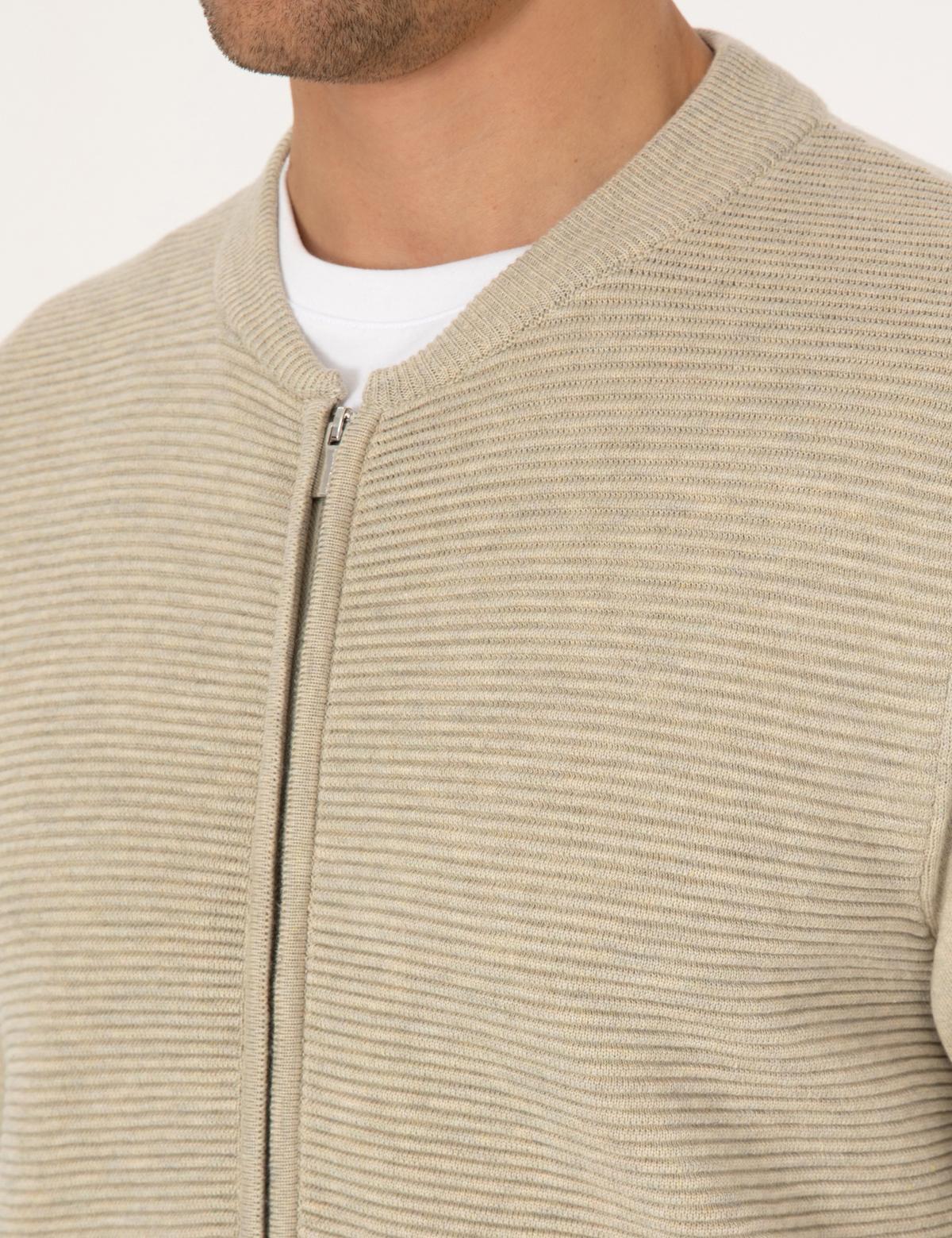 Kum Melanj Slim Fit Fermuarlı Triko Hırka - 50317333007