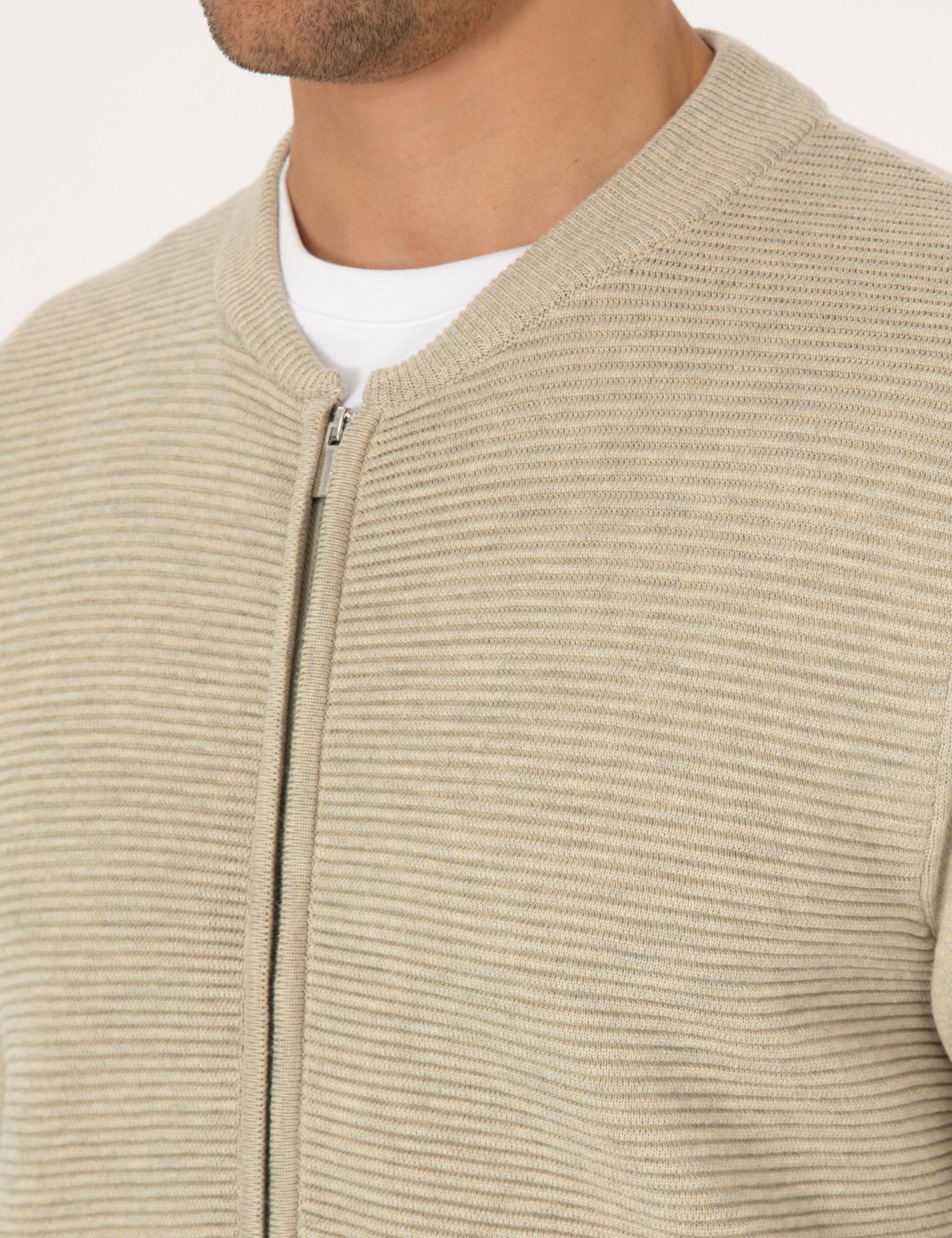 Kum Melanj Slim Fit Fermuarlı Triko Hırka