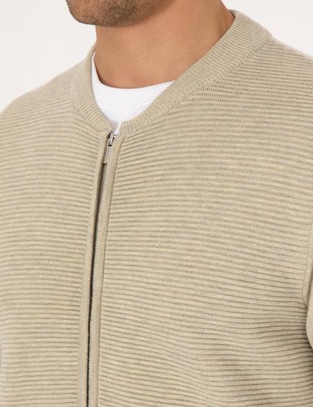 Kum Melanj Slim Fit Fermuarlı Triko Hırka - 50317333007